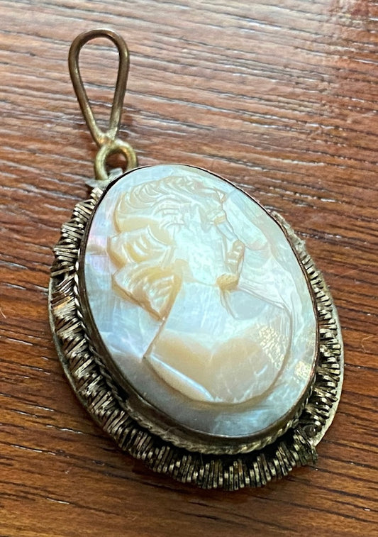 Vintage Antique Abalone Cameo Necklace Pendant