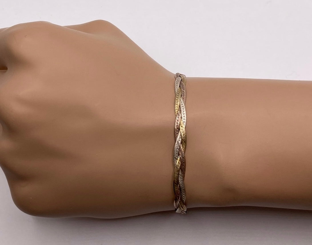 Tritone Sterling Silver 925 Braided Chain Bracelet 7.25" Long