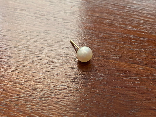 14k Yellow Gold SINGLE Real Pearl Stud Earring