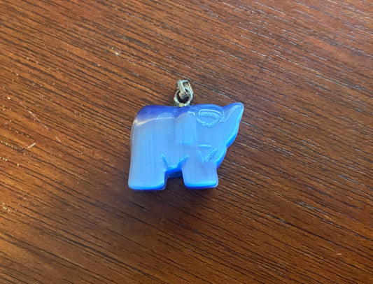 Blue Carved Elephant Pendant Charm