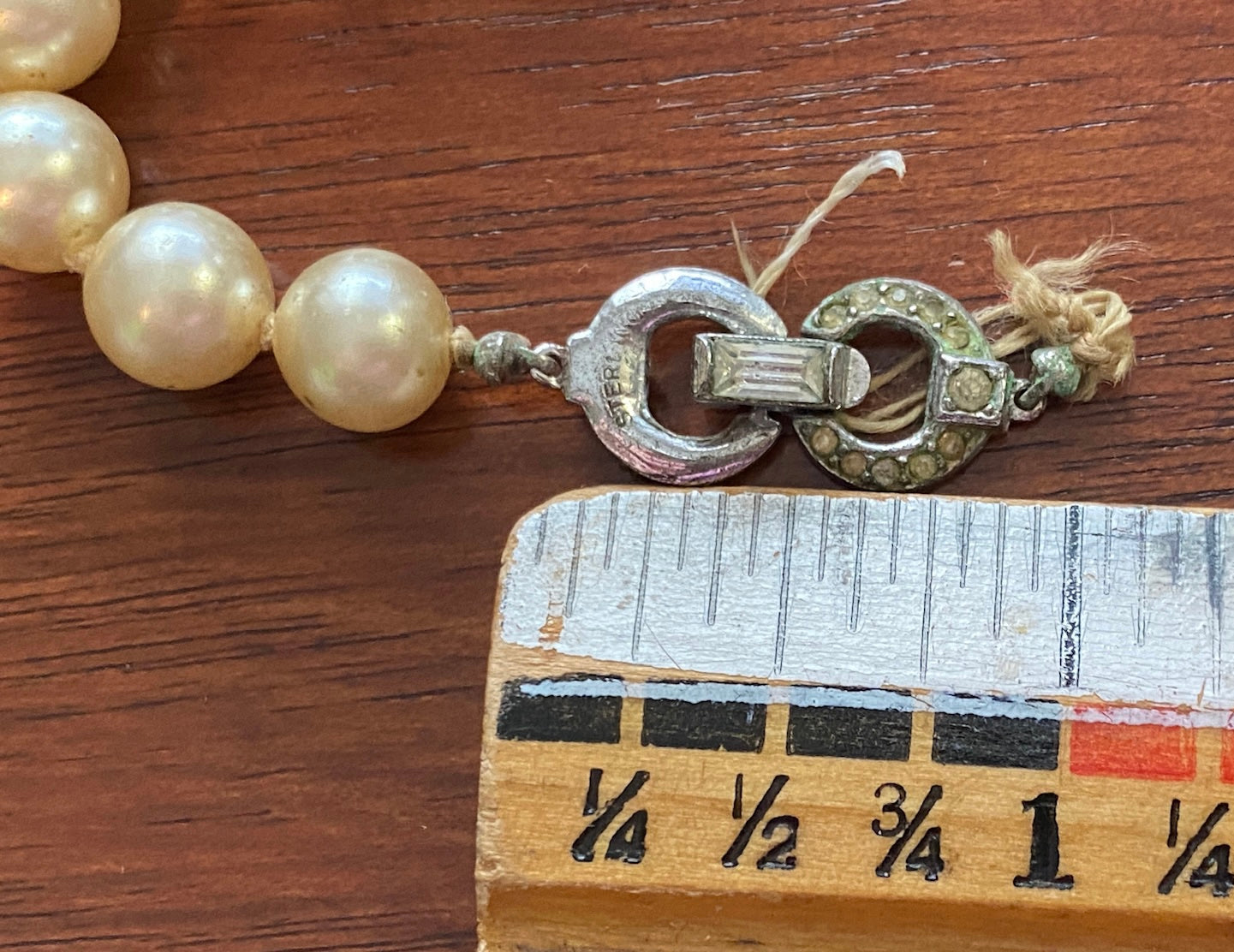 Vintage Crown Trifari Faux Pearl Sterling Silver Rhinestone Necklace DAMAGED