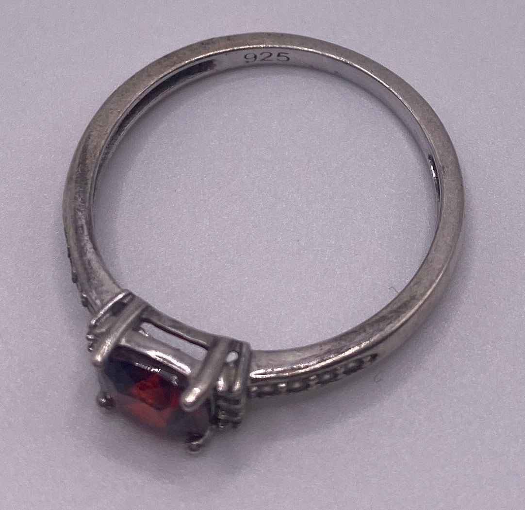 Sterling Silver 925 Simulated Ruby CZ Ring Sz 8