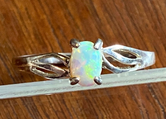 Sterling Silver 925 Oval Fiery Opal Ring Sz 9