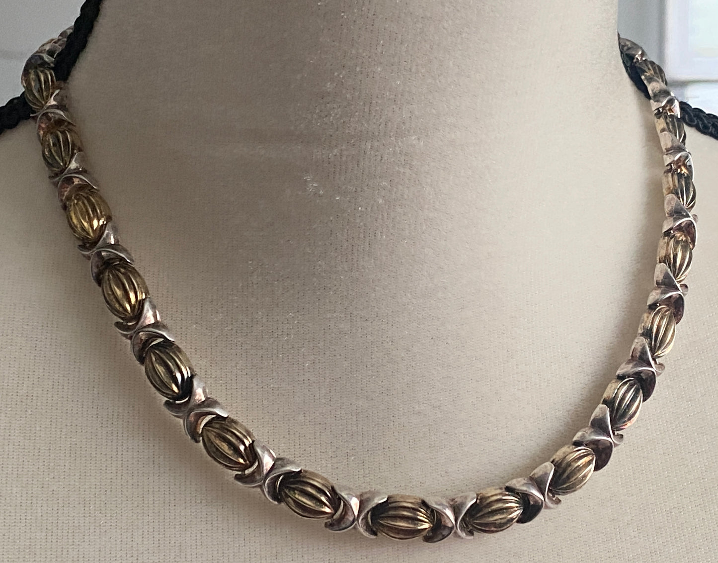 Vintage Sterling Silver 925 Gold Vermeil X Patten Collar Necklace