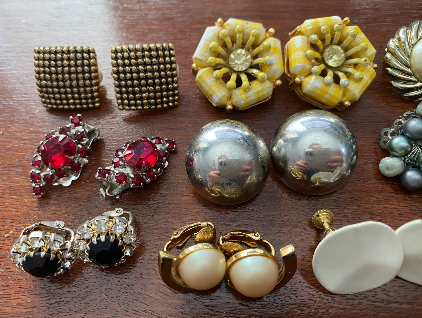 Vintage Clip on Earrings Lot Some Signed Rhinestone Faux Pearl Lisner