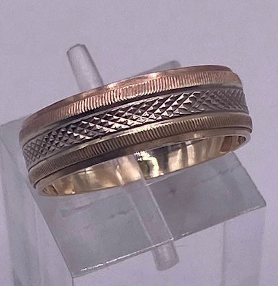 Vintage 14k Yellow White Gold Textured Wide Band Ring Sz 6.5