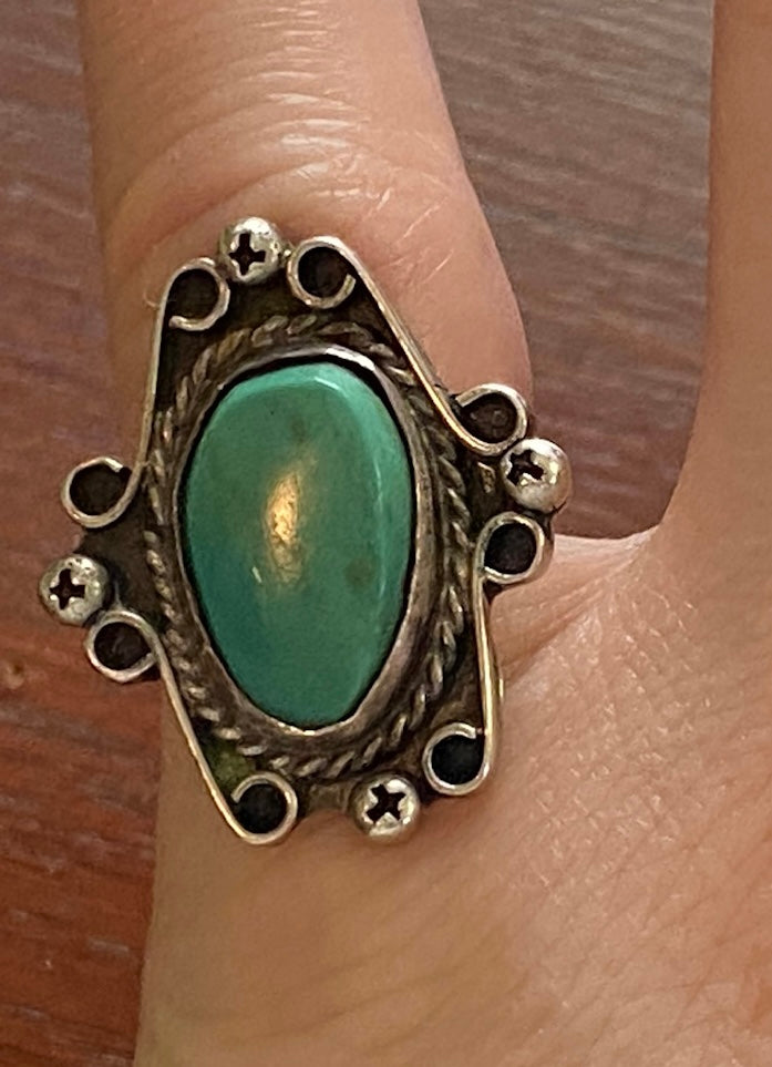 Sterling Silver 925 Green Teal Turquoise Ring Southwest Style Sz 4.5