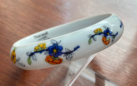 Vintage Limoges Porcelain Tharaud Bangle Bracelet Floral Flower France