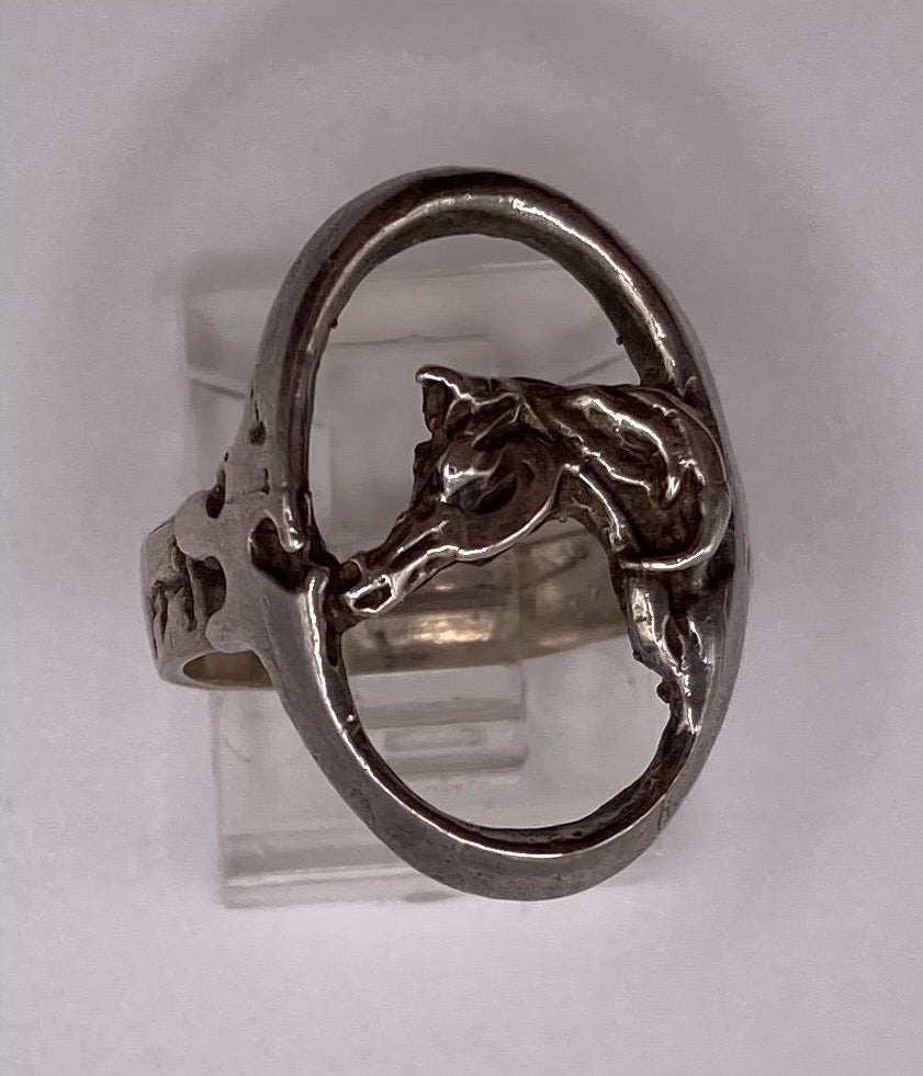 Vintage Silver Tone Horse Cut Out Silhouette Ring Sz 7