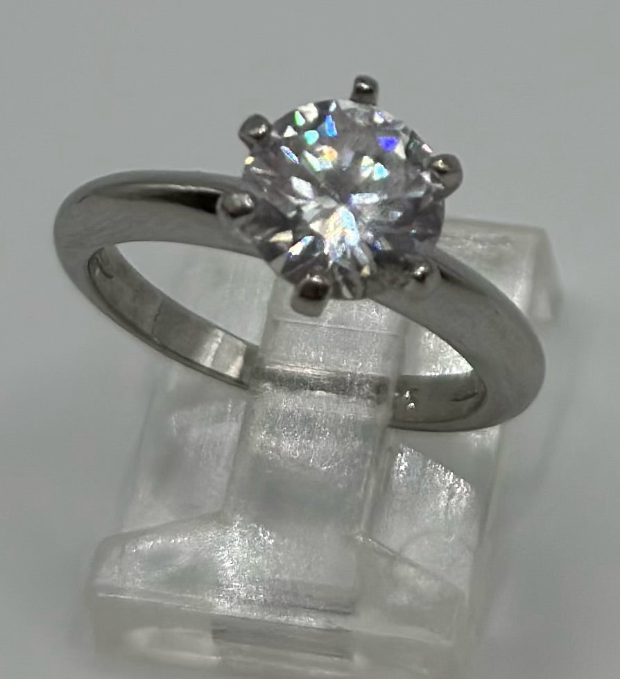 Sterling Silver 925 2ct Round CZ Solitaire Engagement Ring Sz 7