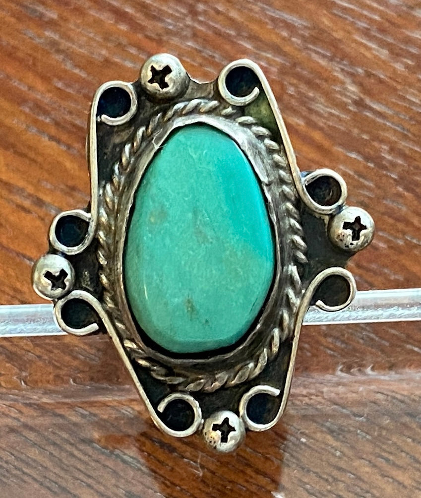 Sterling Silver 925 Green Teal Turquoise Ring Southwest Style Sz 4.5