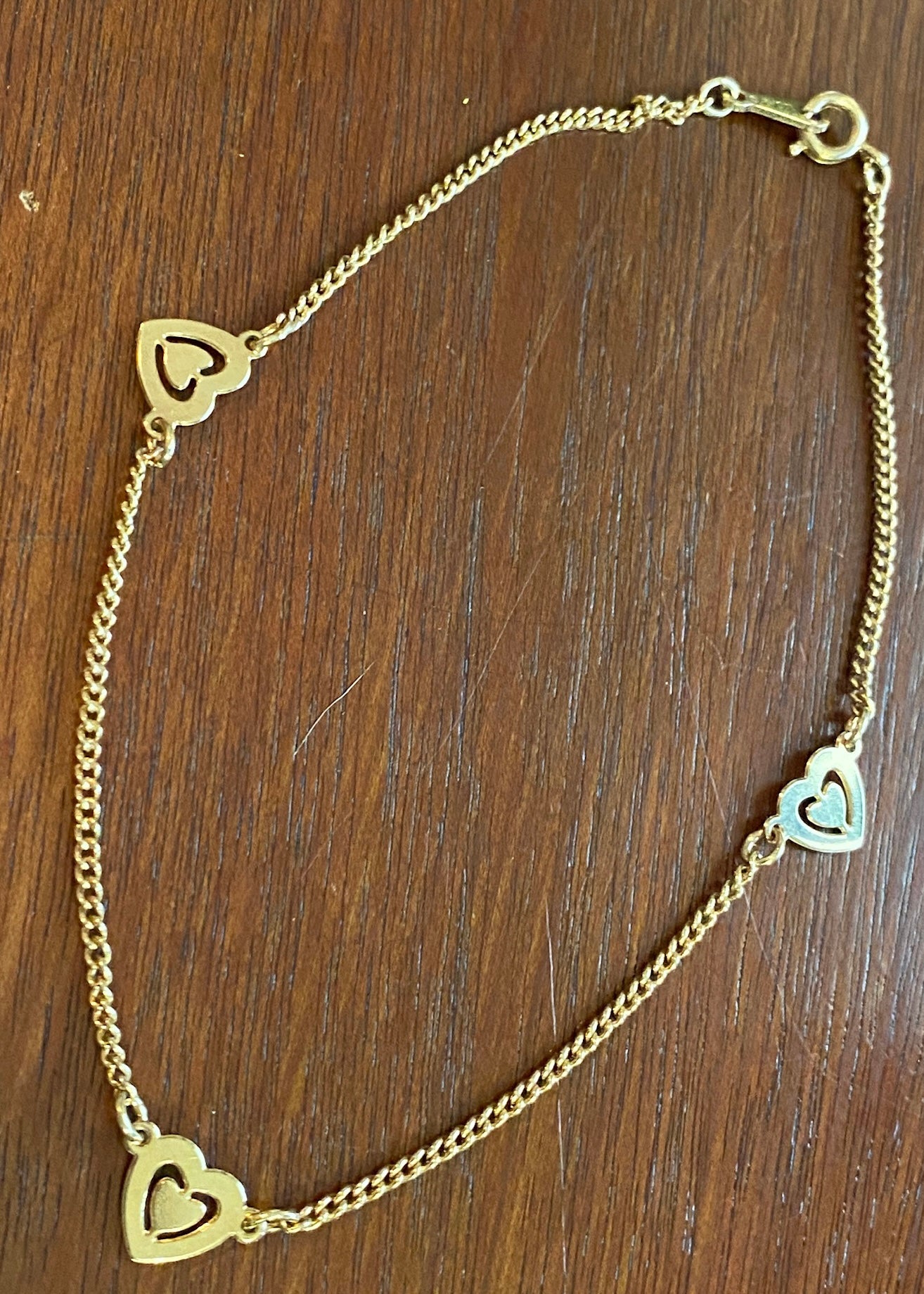 Vintage Avon Gold Tone Heart Ankle Bracelet 9.5" Long