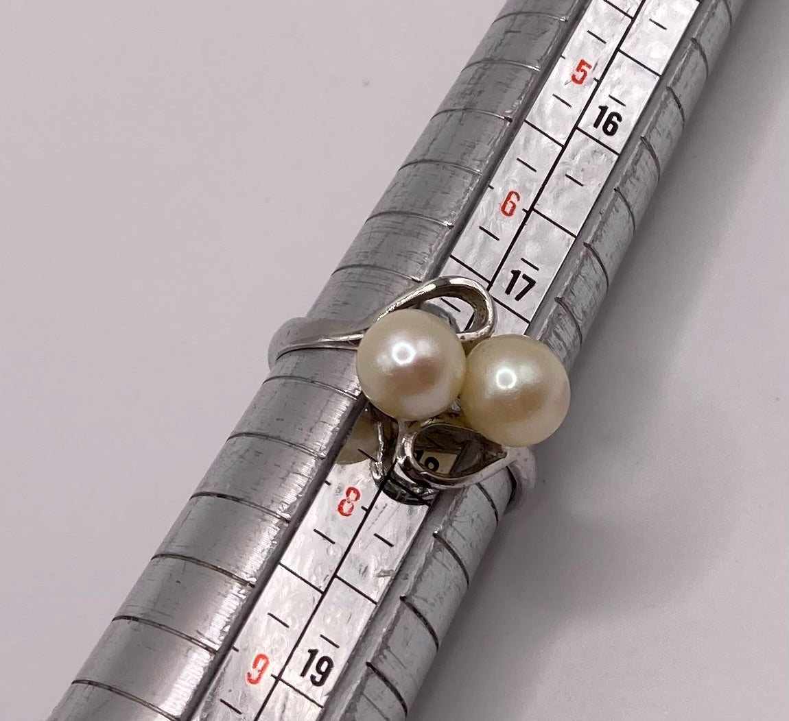 Silver Faux Pearl Bypass Ring Sz 7