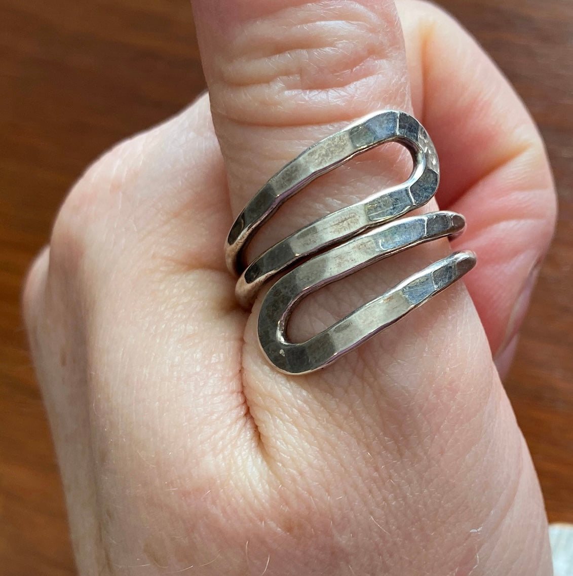 Unisex Sterling Silver 925 Modern Hammered Large Ring Sz 10.25