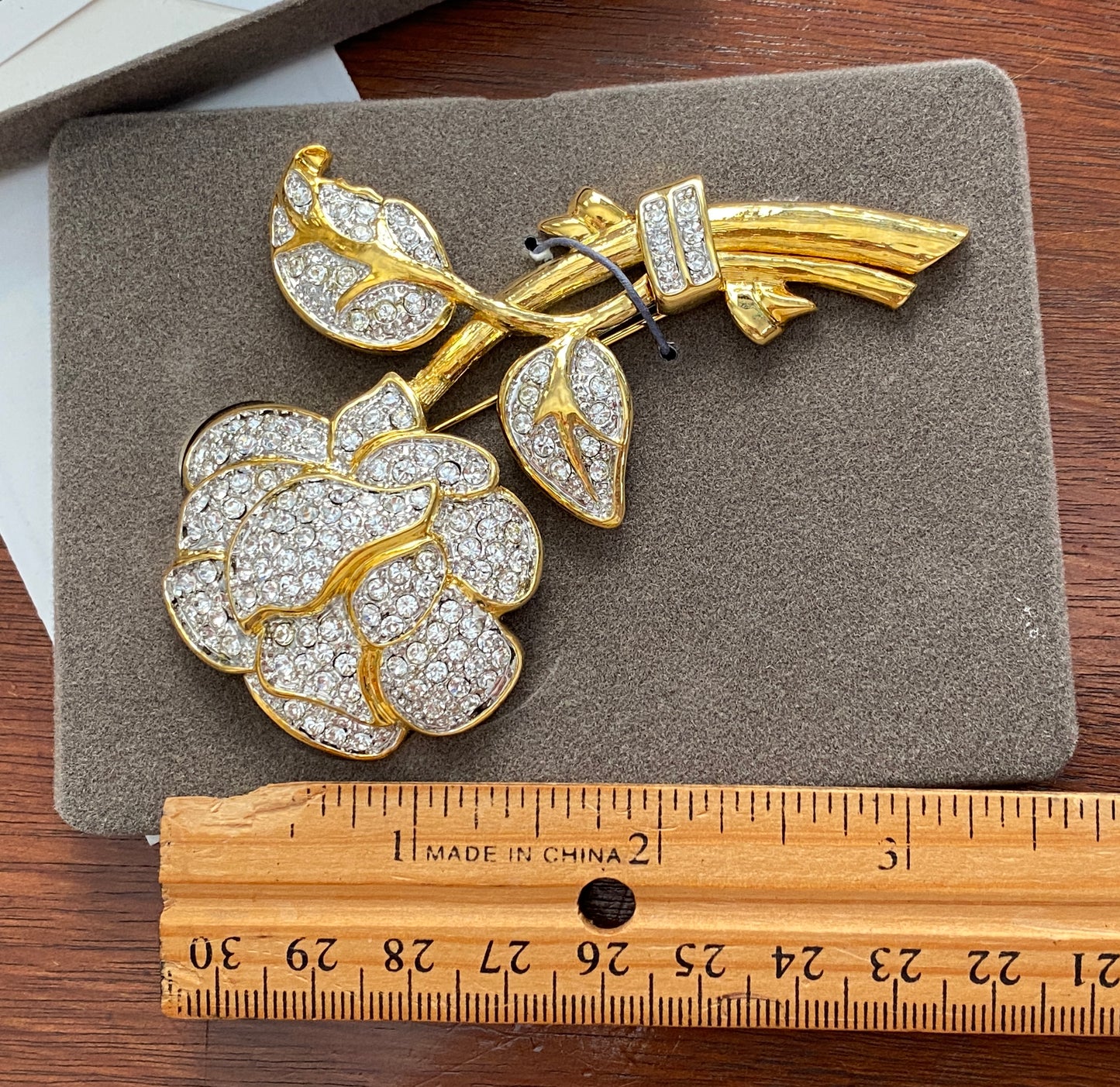 Nolan Miller Glamour Collection Gold Tone Pave Rhinestone Rose Brooch Pin