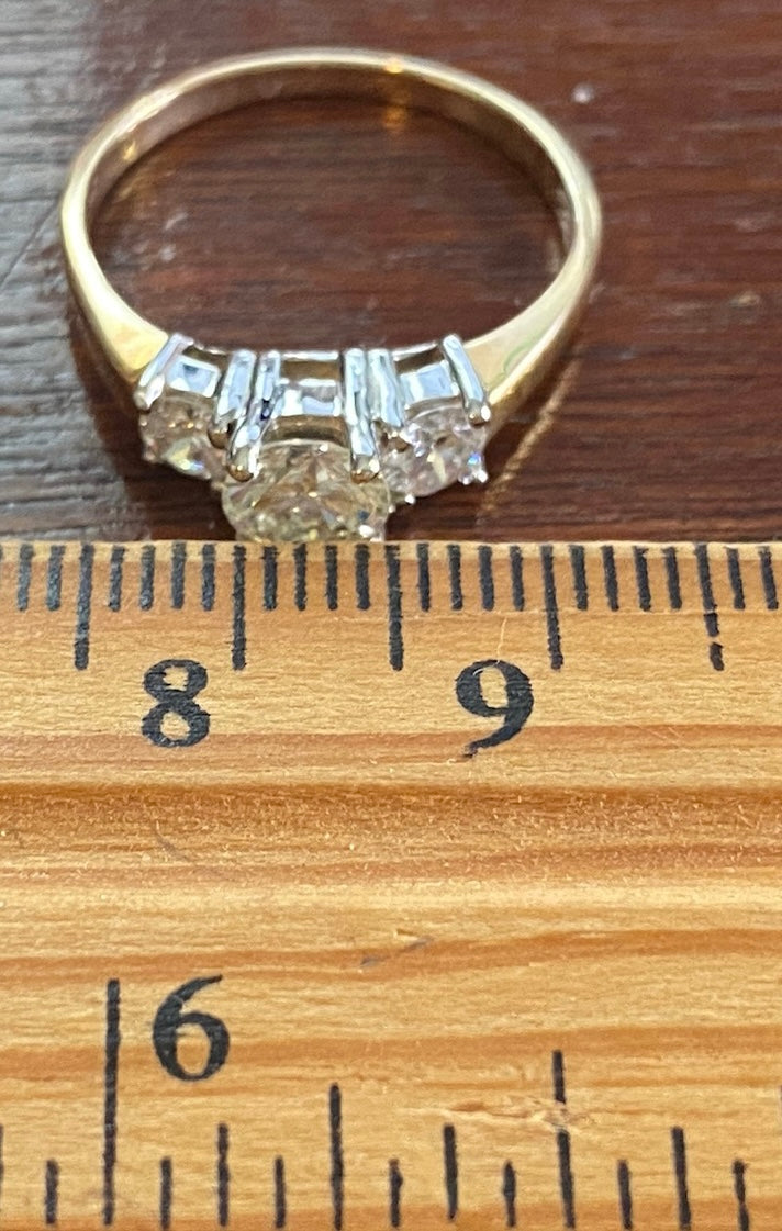 14k Yellow Gold 3 Stone Diamond Engagement Ring Sz 6.75