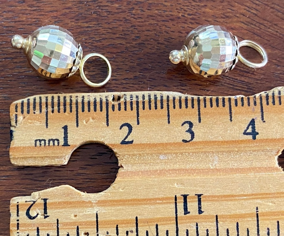 10k Yellow Gold Set of 2 Disco Ball Faceted Bead Charms Pendants