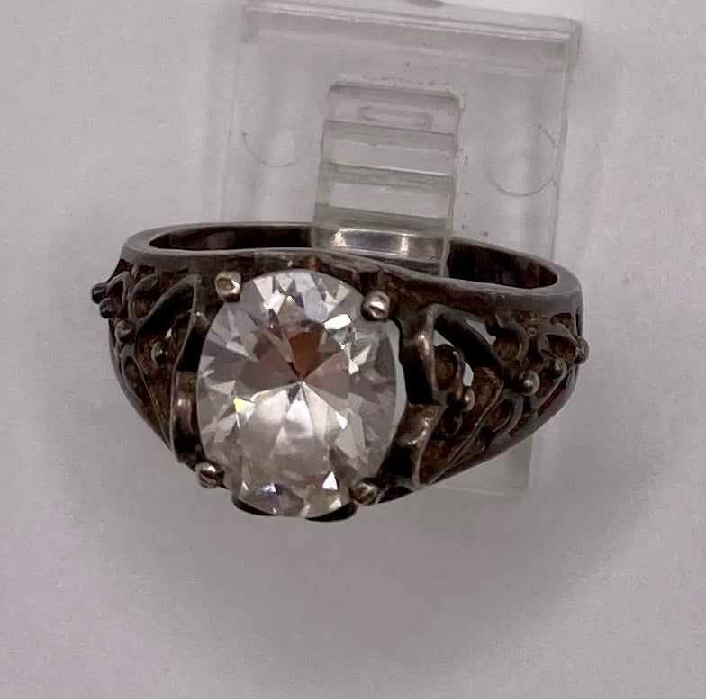 Avon Sterling Silver 925 CZ Oval Heart Cut Out Ring Sz 6.25