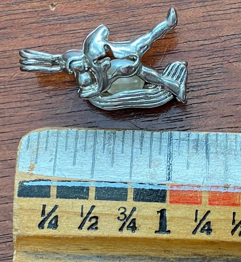 Silver Tone Male Figure Cage Slide Pendant w Real Pearl