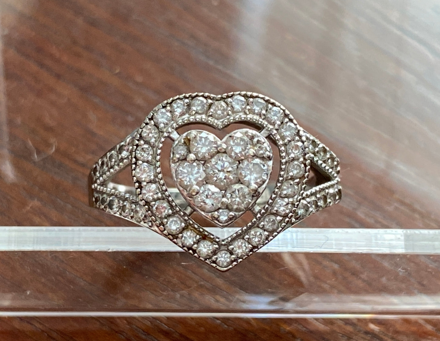 14k White Gold 1ctw Pave Diamond Heart Ring Sz 6.5