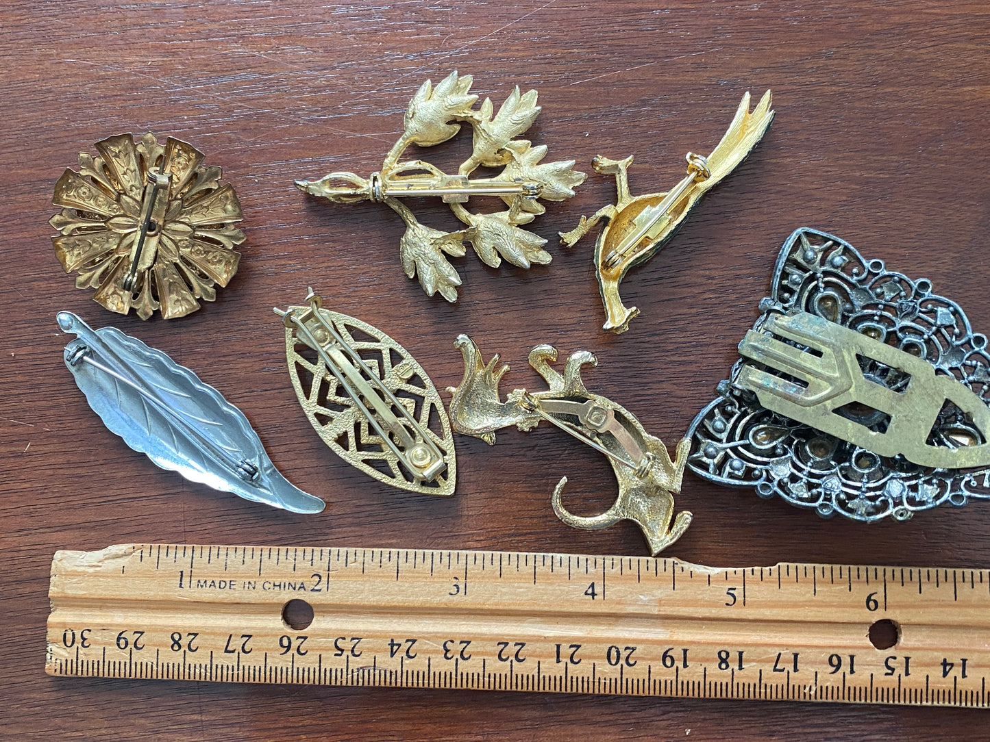 Lot of Vintage Brooches Hair Barrettes Rhinestone Gold Tone Enamel