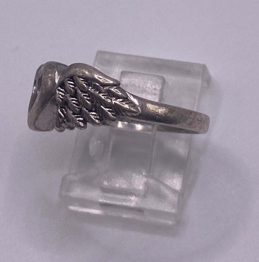 Sterling Silver 925 Cut Out Heart with Wings Ring Sz 7.5
