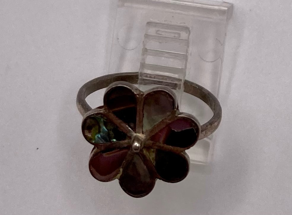Vintage Sterling Silver 925 Abalone Inlay Flower Ring Sz 6.5