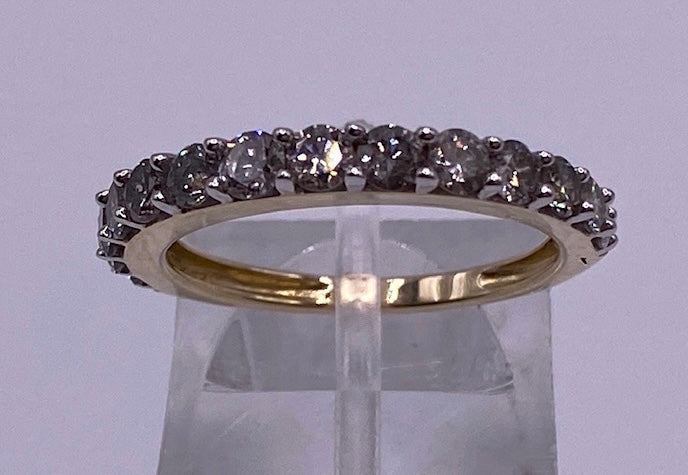 10k Yellow Gold .80tcw Prong Set Round Diamond Band Ring Sz 5.25