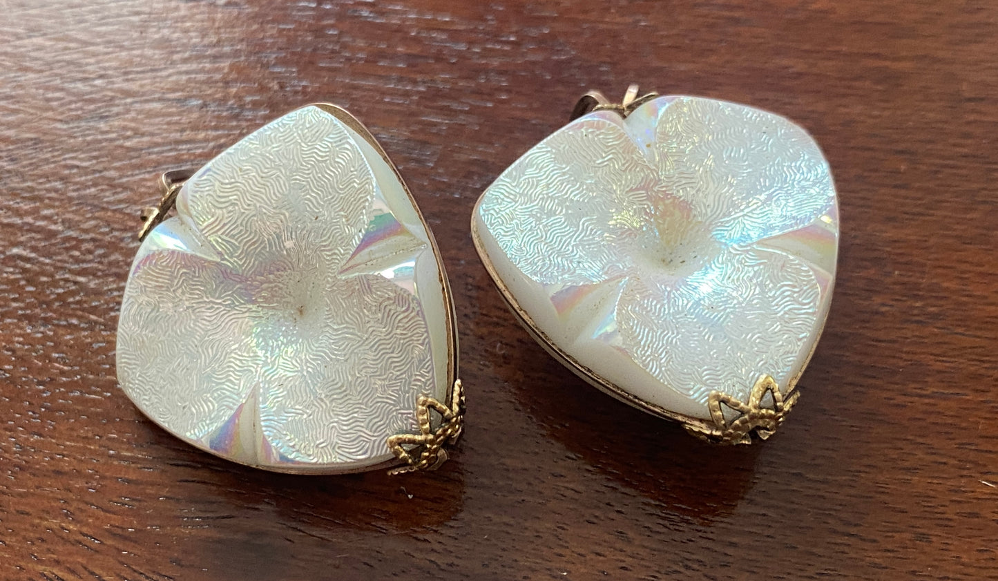 Vintage Iridescent Gold Tone Slide Earrings Shoe Clips