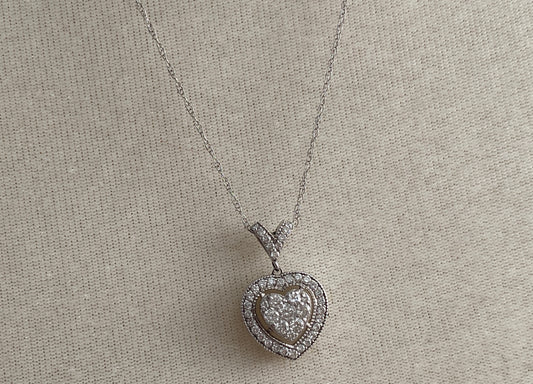 14k White Gold Diamond Heart Pendant Necklace 20" Chain