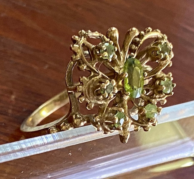 10k Yellow Gold Peridot Butterfly Ring Sz 6 Signed Hart