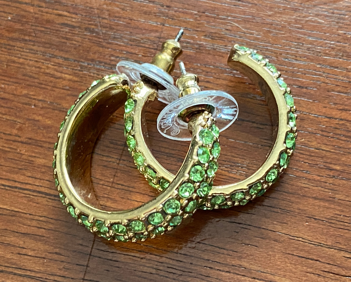 Joan Rivers Classics Collection Gold Tone Green Rhinestone Hoop Earrings