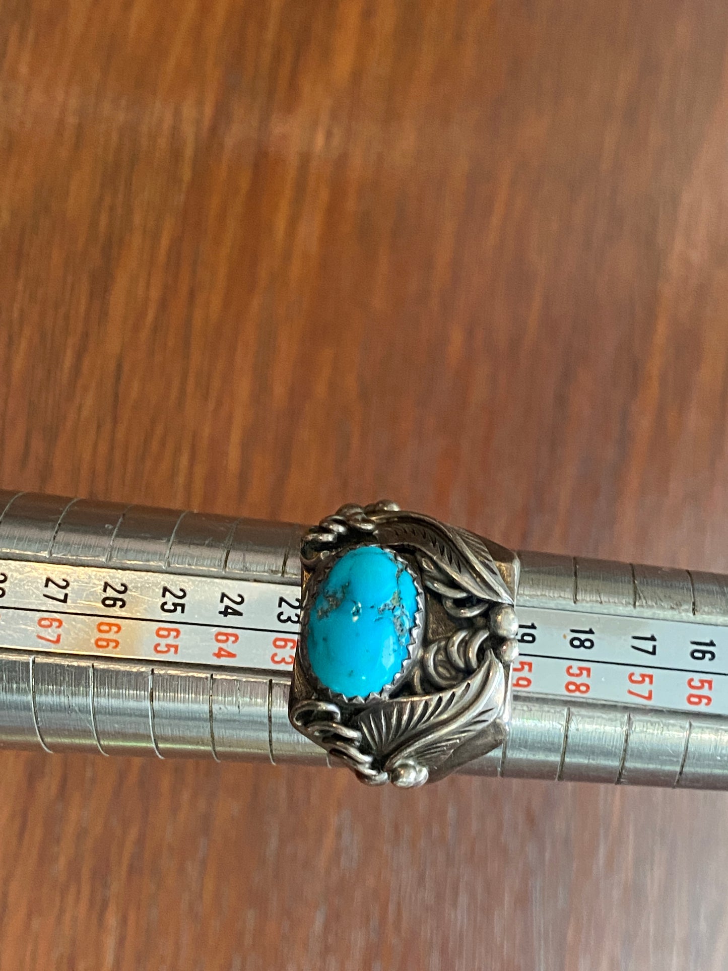 Vintage Old Pawn Silver Turquoise Leaf Ring Sz 9.5