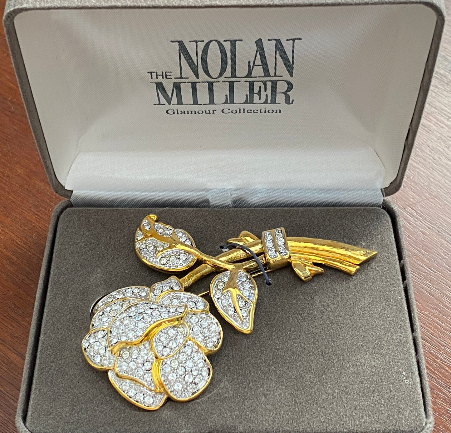 Nolan Miller Glamour Collection Gold Tone Pave Rhinestone Rose Brooch Pin