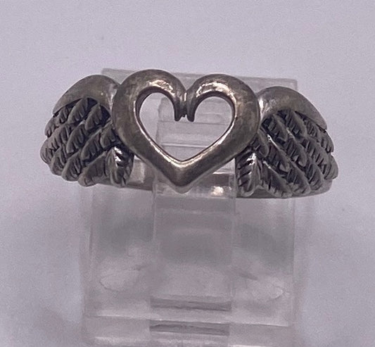Sterling Silver 925 Cut Out Heart with Wings Ring Sz 7.5