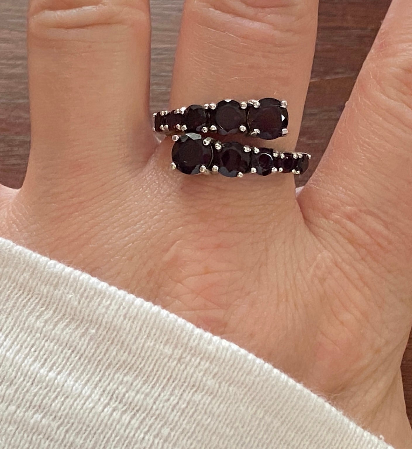 Sterling Silver Graduating Size Cranberry Red CZ Bypass Ring Sz 9