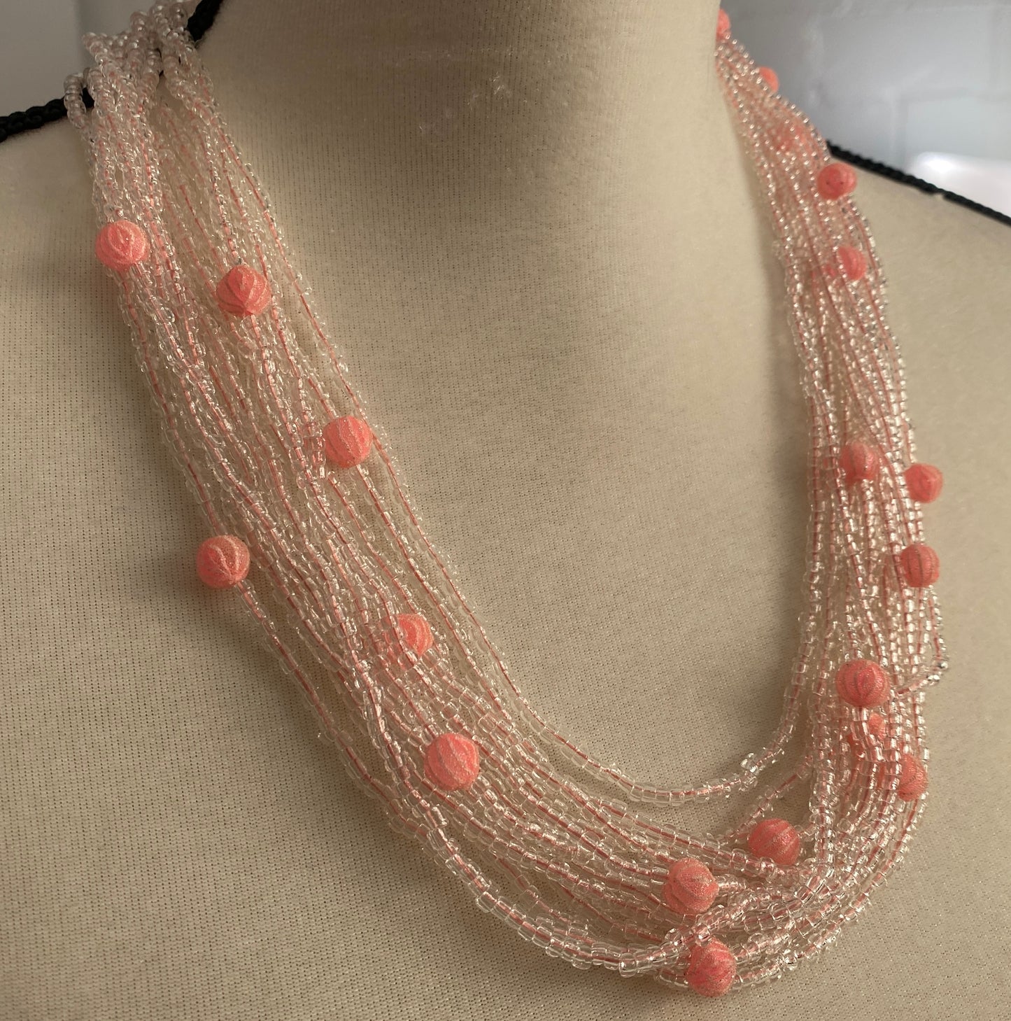 Vintage Made in Japan Pink Bead Multistrand Necklace