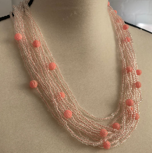 Vintage Made in Japan Pink Bead Multistrand Necklace