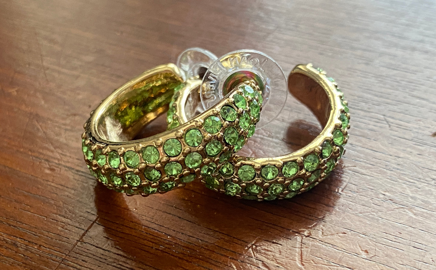 Joan Rivers Classics Collection Gold Tone Green Rhinestone Hoop Earrings