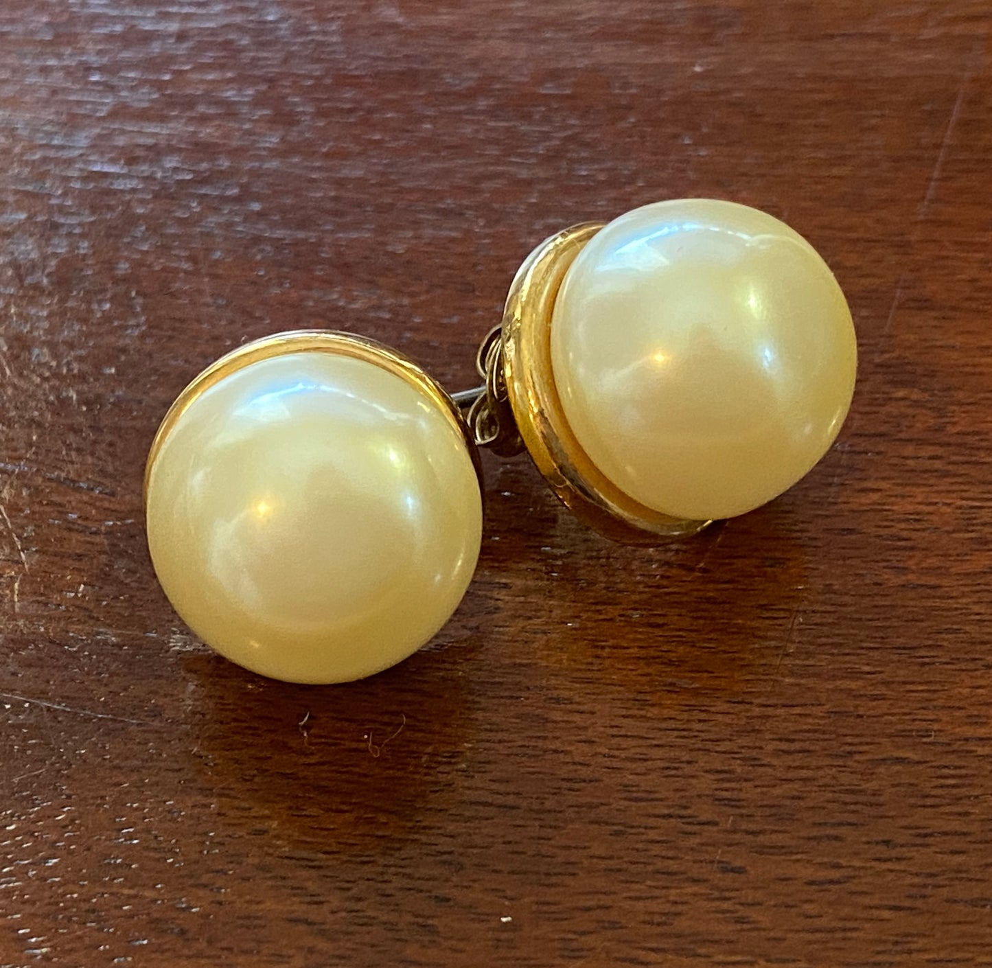 Vintage Pierced Gold Tone Faux Pearl Earrings Studs