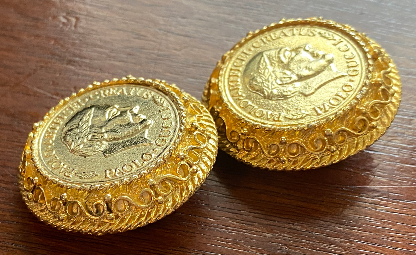 Vintage Paolo Gucci Coin Gold Plate Clip on Earrings