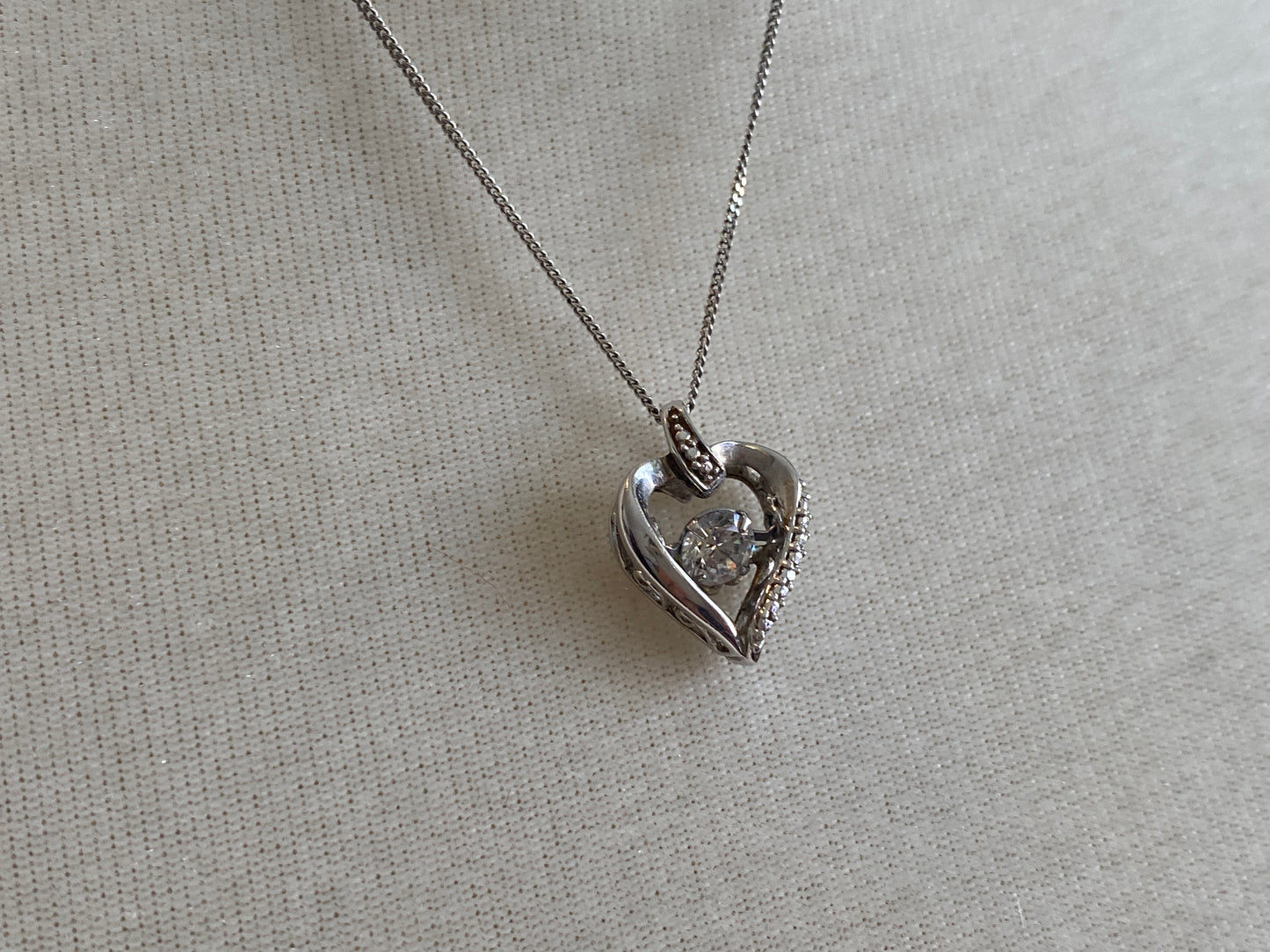 Sterling Silver 925 Chain Cubic Zirconia Heart Pendant Necklace