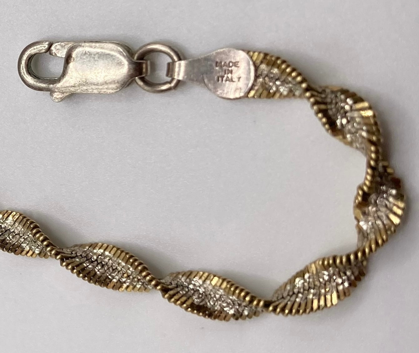 Sterling Silver 925 Twist Chain Bracelet Signed FAS 8" Long