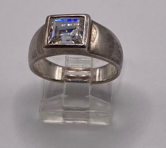 Sterling Silver 925 Wide Asscher Style CZ Band Ring Sz 7.5