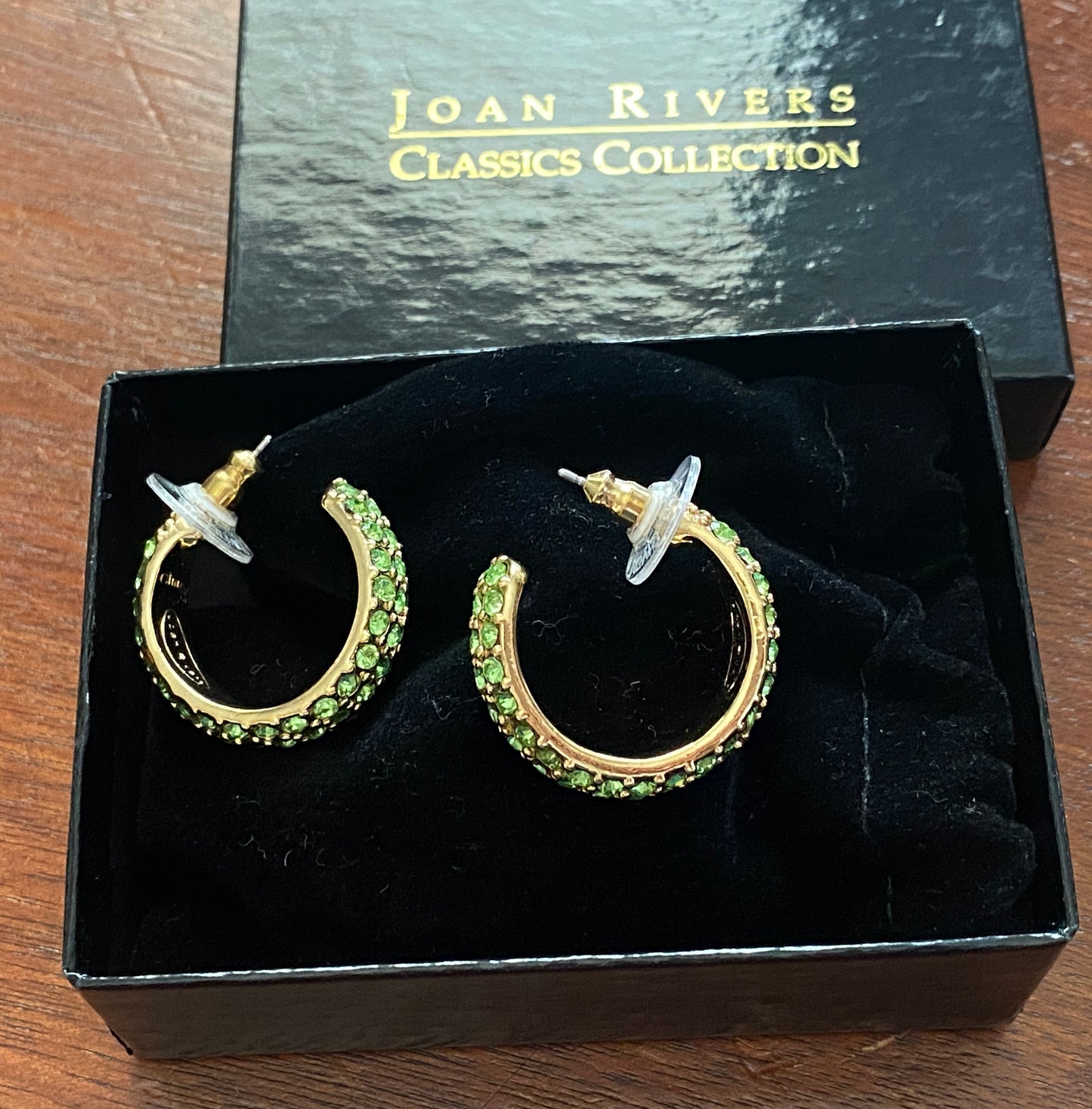 Joan Rivers Classics Collection Gold Tone Green Rhinestone Hoop Earrings