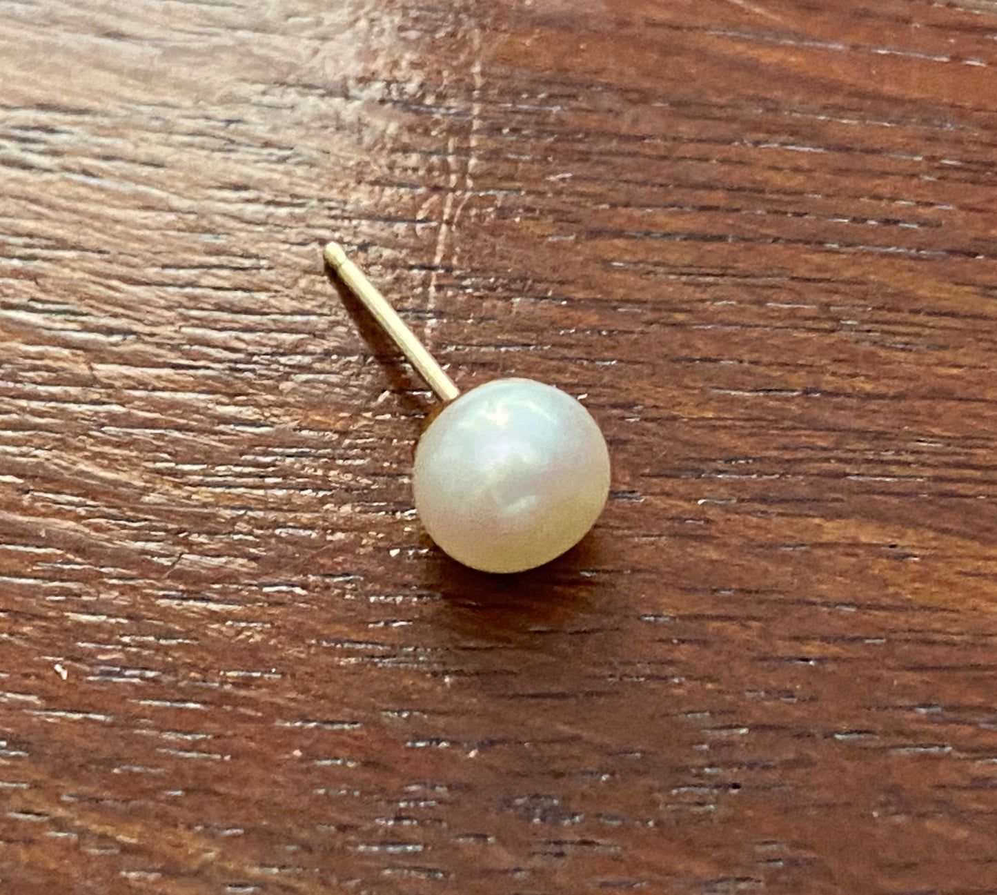 14k Yellow Gold SINGLE Real Pearl Stud Earring