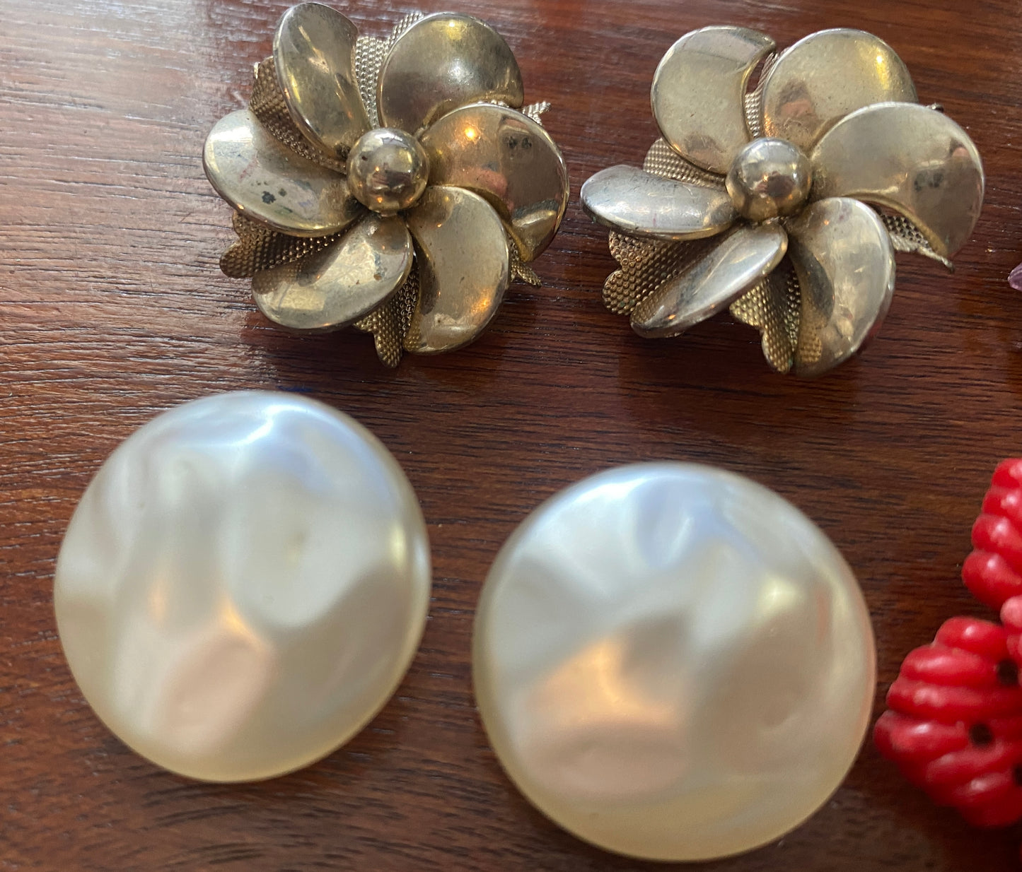 Vintage 80's Clip on Earrings Lot Carved Cluster Pearl Doorknocker