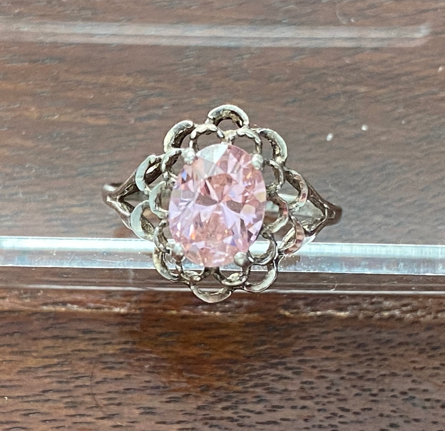 Sterling Silver 925 Pink Faceted Oval Stone Ring Sz 5.75