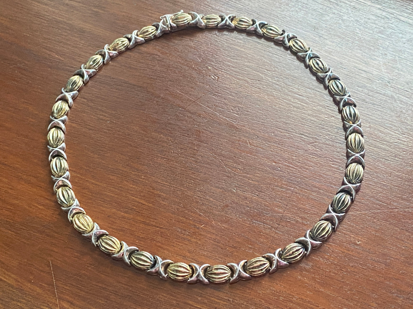 Vintage Sterling Silver 925 Gold Vermeil X Patten Collar Necklace