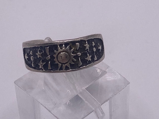 Sterling Silver 925 Sun Stars Black Toe Childs Pinky Ring Sz 3.5